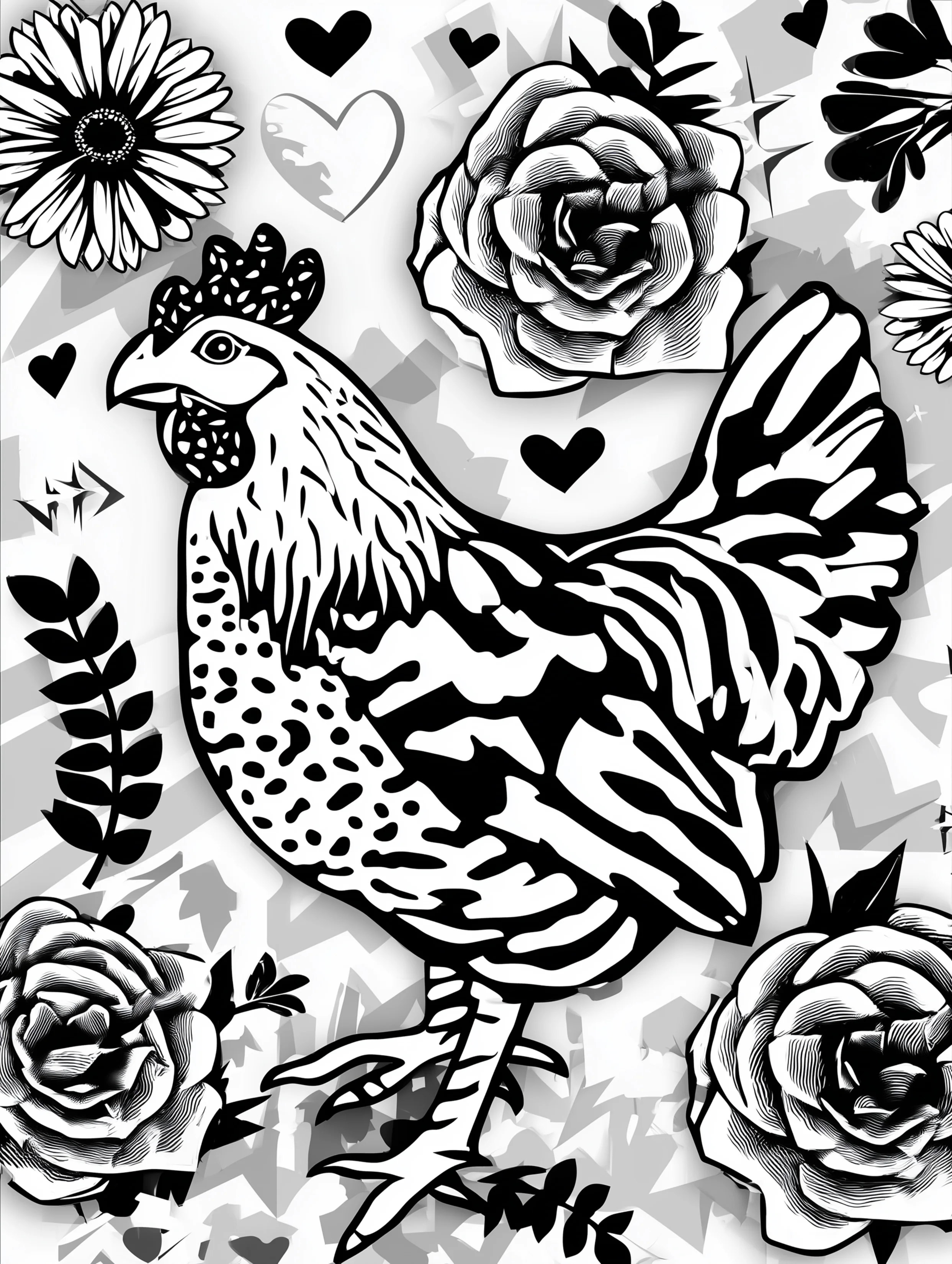 Free printable bird coloring page for adults featuring a chicken looking left